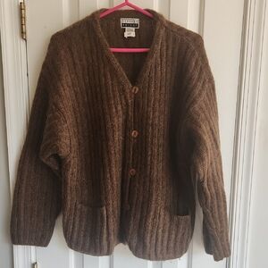 Express Brown Ribbed Button-Front Cardigan